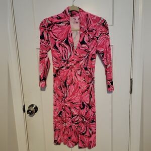 Lilly Pulitzer Pink and Black Floral Long Sleeve Dress